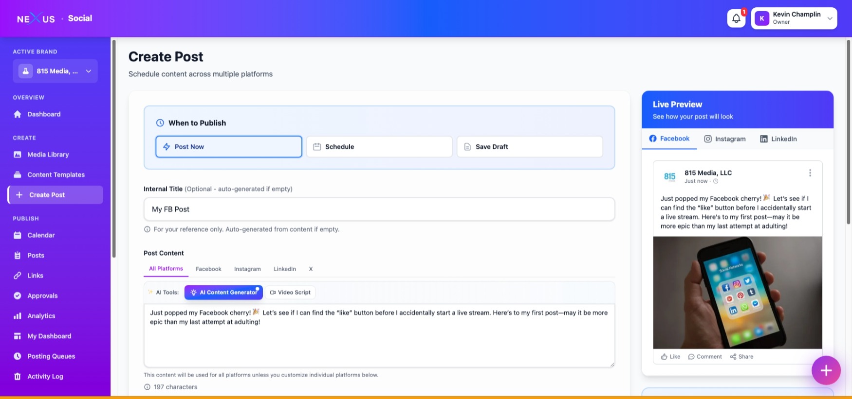 Create Post Interface